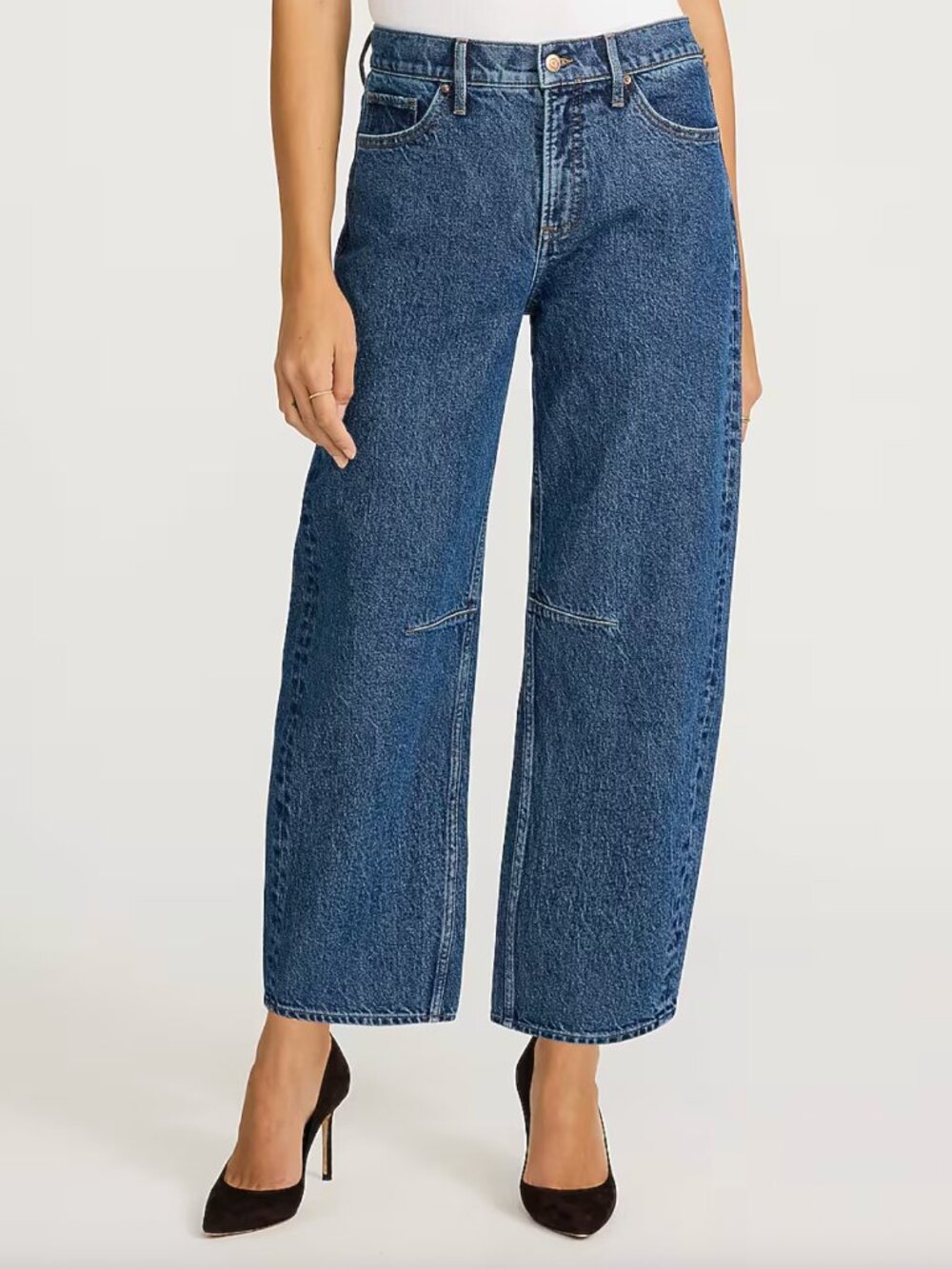 Express Mid Rise Medium Wash Barrel Jeans